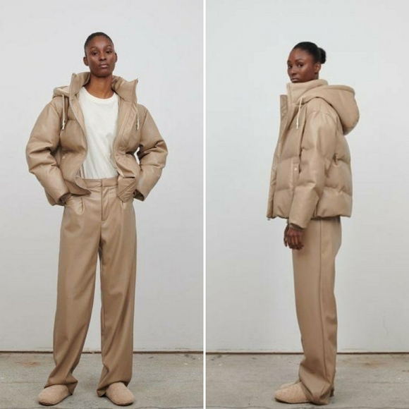 FINAL ⬇️ Jakke. | Poppy Vegan Leather Puffer Jacket in Biscuit Tan - Picture 8 of 8